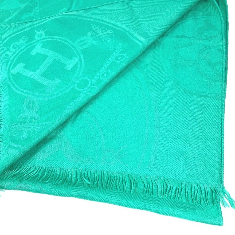 HERMES New Libris Shawl, Fringe Scarf, Cashmere, Silk, Men's & Women's, Green - Picture 10 of 14
